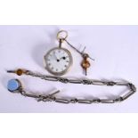 AN EARLY VERGE REPEATER POCKET WATCH TOGETHER WITH A WATCH CHAIN WITH AN AGATE FOB AND TWO WATCH