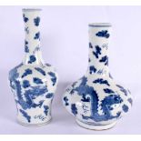 TWO CHINESE BLUE AND WHITE PORCELAIN VASES 20th Century, bearing Kangxi marks to base, decorated