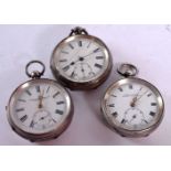 THREE SILVER CASED POCKET WATCHES. Hallmark Birmingham 1929, Stamped 935 and 925, Dial 5.4cm,