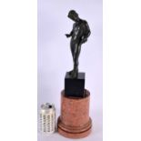 A 19TH CENTURY EUROPEAN ITALIAN GRAND TOUR PATINATED METAL FIGURE OF A NUDE MALE possibly bronze,