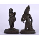 TWO UNUSUAL 19TH CENTURY INDIAN IRON FIGURES OF BUDDHISTIC DEITIES. 12 cm x 6 cm.