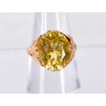 A HIGH CARAT GOLD RING SET WITH A CITRINE. Size L, Chinese mark, Citrine 12.3mm x 10.7mm, weight 4.