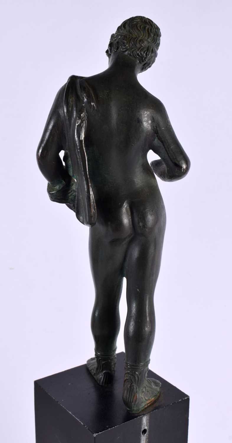 A 19TH CENTURY EUROPEAN ITALIAN GRAND TOUR PATINATED METAL FIGURE OF A NUDE MALE possibly bronze, - Image 3 of 6