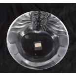 A FRENCH LALIQUE GLASS MASK HEAD DISH. 14 cm wide.