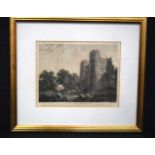 19th Century framed etching of Donnington castle from the engraving by W Byrne 21 x 26 cm