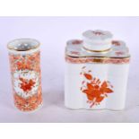 A HUNGARIAN HEREND PORCELAIN TEA CADDY AND COVER together with a similar Herend vase. Largest 13