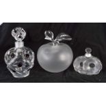 A FRENCH LALIQUE GLASS SCENT BOTTLE AND STOPPER together with two other Lalique scent bottles.