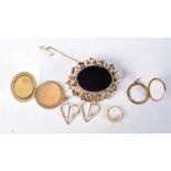 A VICTORIAN ONYX MOURNING BROOCH TOGETHER WITH OTHER VICTORIAN JEWELLERY. Brooch 5.1cm x 5.9cm (6)