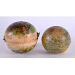 A RARE EARLY 20TH CENTURY GERMAN PAPIER MACHE OVERLAID POCKET GLOBE the case decorated with