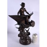A 'TRIOMPHE DE L'AVIATION' COLD PAINTED SPELTER SCULPTURE by J Garnier, C1926, signed to base,