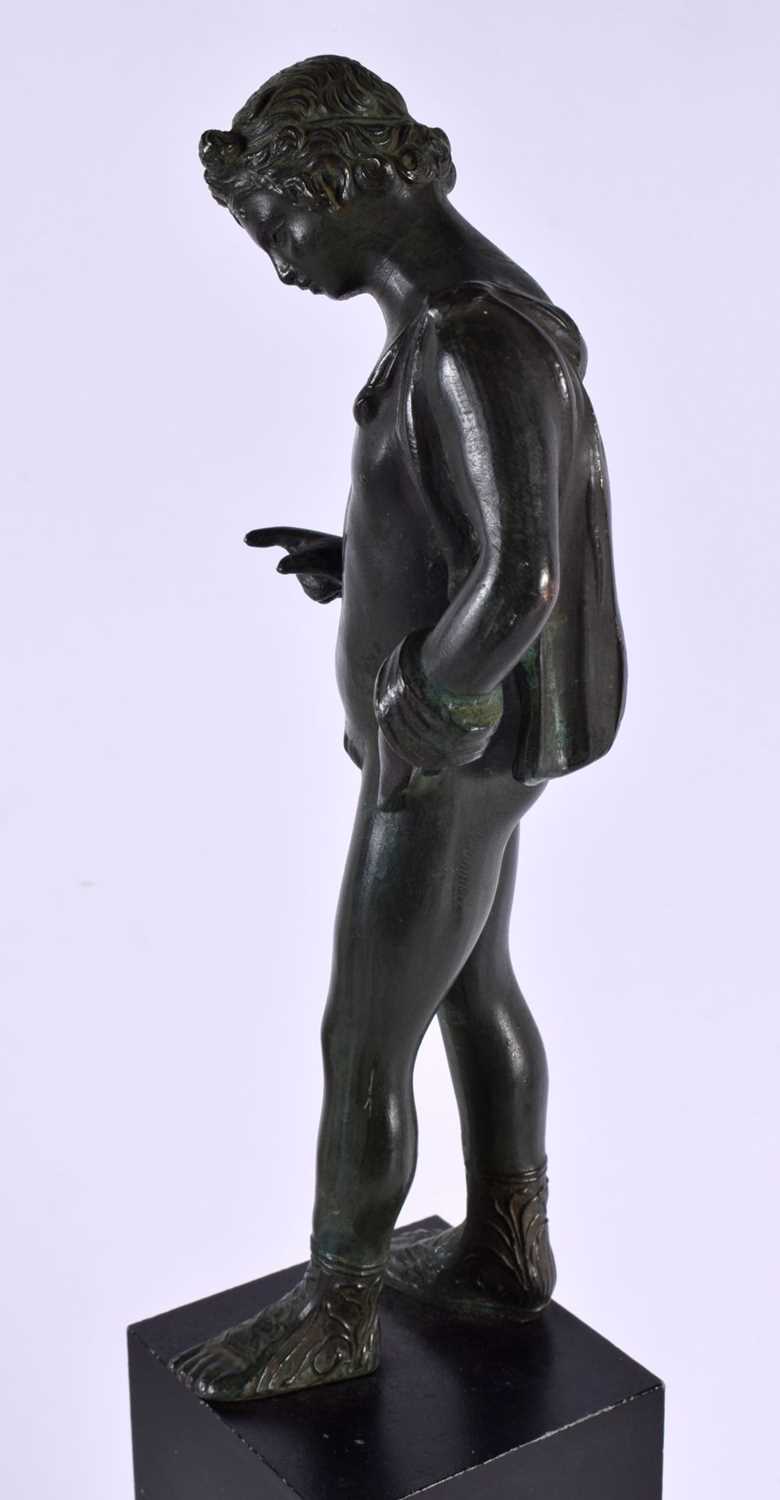 A 19TH CENTURY EUROPEAN ITALIAN GRAND TOUR PATINATED METAL FIGURE OF A NUDE MALE possibly bronze, - Image 4 of 6