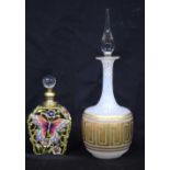 A openwork metal and enamelled butterfly Scent Bottle together with a glass scent bottle 12 x 7