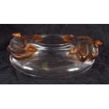 A LARGE FRENCH CLEAR AND AMBER GLASS SERPENT BOWL overlaid with opposing snakes. 22 cm wide.