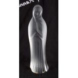 A LARGE FRENCH LALIQUE GLASS FIGURE OF MADONNA modelled with hands clasped. 25 cm high.