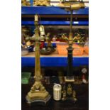 TWO LARGE ANTIQUE COUNTRY HOUSE CANDELABRA LAMPS modelled in the grand tour manner. Largest 70 cm (