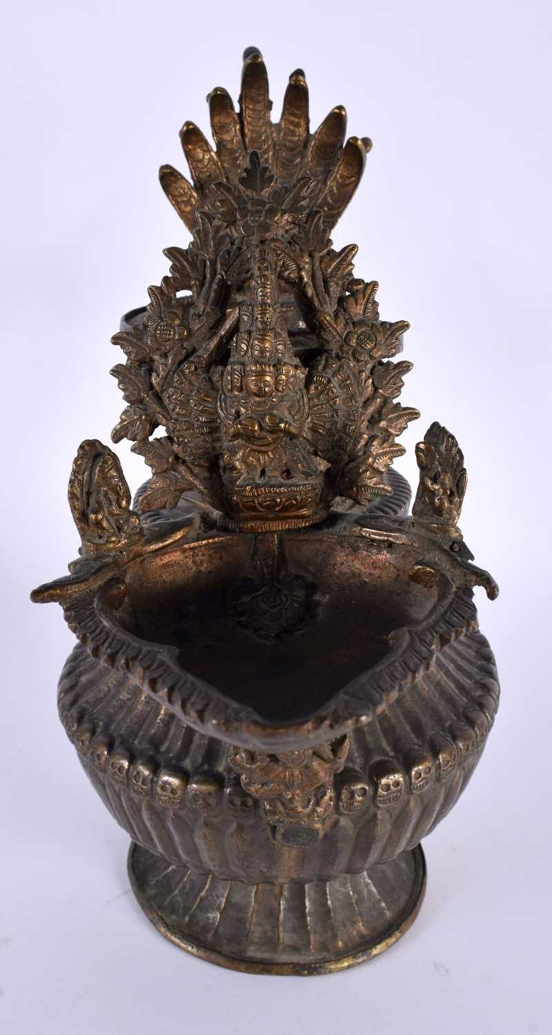 A RARE 18TH/19TH CENTURY TIBETAN NEPALESE BRONZE SUKUNDA LAMP the body decorated all over with - Image 10 of 10