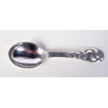 A DANISH SILVER SPOON BY EVARD NIELSEN. Stamped 830 and dated 1926, 13 cm x 3.5cm, weight 30.5g