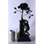 AN ART DECO FRENCH SPELTER FIGURAL LAMP upon a marble base. 42 cm high.