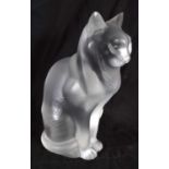A LARGE FRENCH LALIQUE GLASS FIGURE OF A CAT modelled seated upon its front legs. 21 cm x 10 cm.