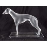 A LARGE FRENCH LALIQUE GLASS FIGURE OF GREYHOUND modelled upon a rectangular base. 25 cm x 21 cm.