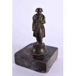 A 19TH CENTURY FRENCH GRAND TOUR BRONZE FIGURE OF NAPOLEON modelled upon a marble plinth. 11 cm