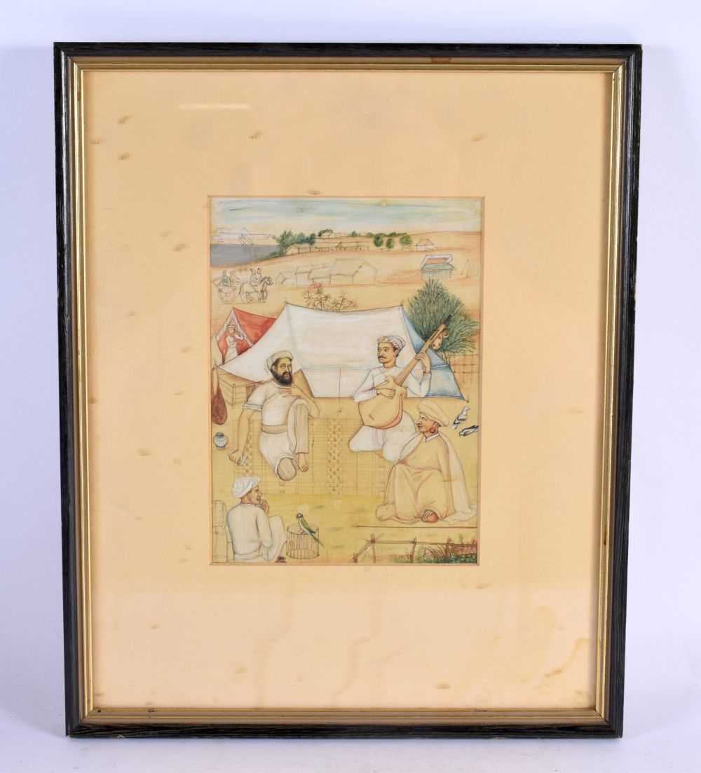 Indian School (19th Century) Watercolour, Musicians playing within a landscape. 38 cm x 24 cm.