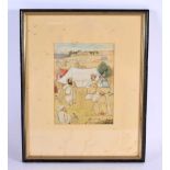Indian School (19th Century) Watercolour, Musicians playing within a landscape. 38 cm x 24 cm.