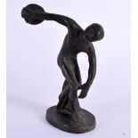 A GRAND TOUR TYPE BRONZE FIGURE OF A DISCUS THROWER After the Antiquity. 12 cm high.