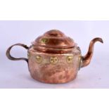 AN UNUSUAL 19TH CENTURY MIDDLE EASTERN TIBETAN MIXED METAL TEAPOT AND COVER decorated all over