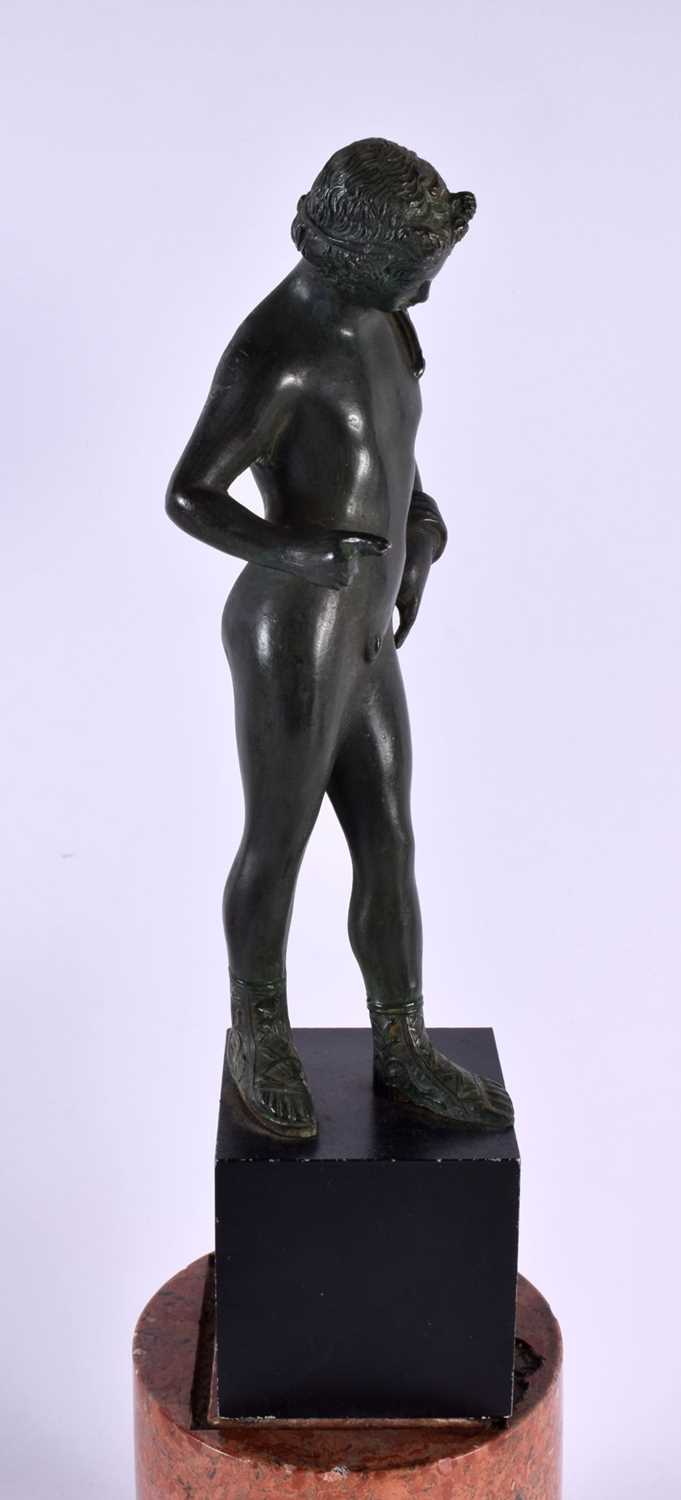 A 19TH CENTURY EUROPEAN ITALIAN GRAND TOUR PATINATED METAL FIGURE OF A NUDE MALE possibly bronze, - Image 2 of 6