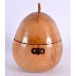 A GEORGE III CARVED FRUITWOOD PEAR TEA CADDY AND COVER of naturalistic form. 17 cm x 10 cm.