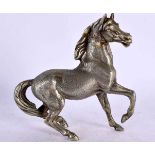 A 19TH CENTURY EUROPEAN GRAND TOUR BRONZE FIGURE OF A REARING HORSE modelled with head turned. 14 cm