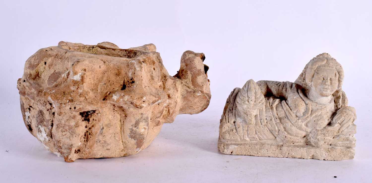 AN UNUSUAL EARLY CONTINENTAL TERRACOTTA OIL LAMP After the Antiquity, together with a carved early