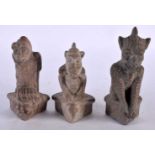 THREE UNUSUAL ENGLISH STUDIO POTTERY STONEWARE GROTESQUE BEASTS in the manner of Martin Brothers.