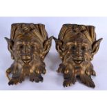 A FINE PAIR OF EARLY 19TH CENTURY FRENCH GILT BRONZE WALL LIGHTS formed as bearded mask head