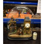 A LARGE VICTORIAN AUTOMATON AMERICAN BOAT DIORAMA CLOCK formed as a clock tower, beside a hill