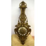 A LARGE 19TH CENTURY FRENCH GILT BRONZE LYRE FORM CLOCK with mask head mounts, the enamelled dial