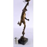 A VERY LARGE 19TH CENTURY EUROPEAN GRAND TOUR BRONZE FIGURE OF MERCURY upon a marble base. 72 cm