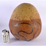 AN UNUSUAL LARGE ENGLISH STUDIO POTTERY STONEWARE DINOSAUR EGG painted with motifs. 35 cm x 28 cm.