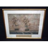 John Hill (1770-1850) Framed Hand coloured aquatint of HMS Endymion & USS The president dated 1st