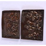 A PAIR OF 19TH CENTURY ENGLISH MIXED METAL REPOUSSE MIXED METAL PLAQUES in the manner of Elkington &