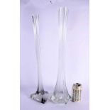 TWO LARGE CLEAR ART GLASS VASES. Largest 45 cm high. (2)
