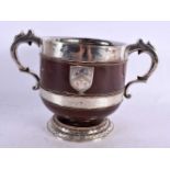 AN 18TH/19TH CENTURY CONTINENTAL SILVER MOUNTED WOODEN BOWL decorated all over with figures and