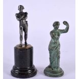 A 19TH CENTURY SILVERED BRONZE FIGURE OF NAPOLEON together with a antiquity style bronze. Largest 12