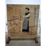 An antique wood and embroidery Fire Screen depicting a Chinese male 82 x 67 cm.