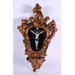 A FINE 18TH CENTURY FRENCH LIMOGES ENAMEL PLAQUE OF CHRIST contained within a period giltwood