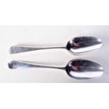 TWO GEORGIAN SILVER TABLE SPOONS. THOMAS SHEPHERD LONDON 1773 AND THOMAS & WILLIAM CHAWNER LONDON