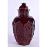 A LOVELY 19TH CENTURY CHINESE CARVED CHERRY AMBER SNUFF BOTTLE AND STOPPER Qing. 124 grams. 10 cm