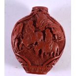 A 19TH CENTURY CHINESE CARVED CINNABAR LACQUER SNUFF BOTTLE Qing. 6.5 cm x 4.5 cm.