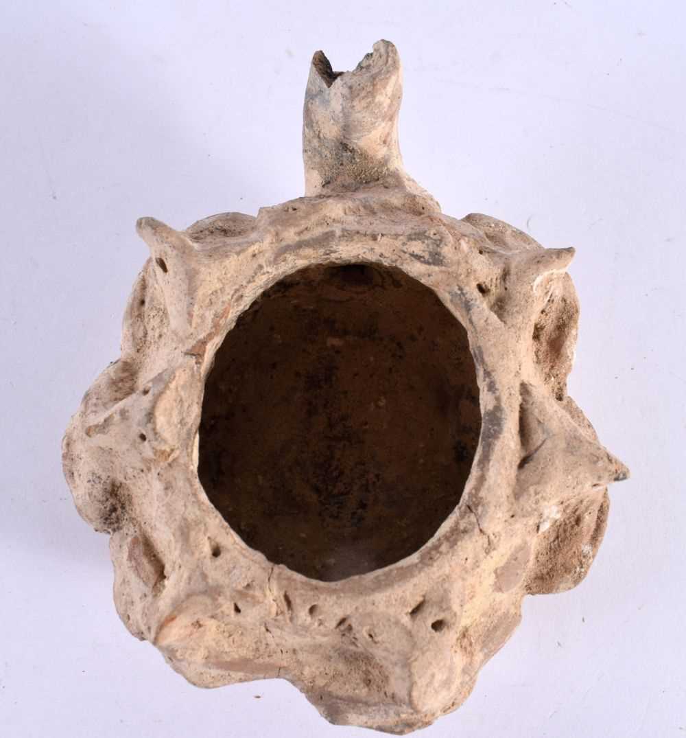 AN UNUSUAL EARLY CONTINENTAL TERRACOTTA OIL LAMP After the Antiquity, together with a carved early - Image 7 of 8